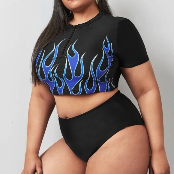 Fire Print Zip Up Bikini - Picture 4 of 4